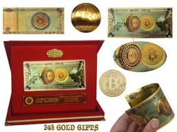 24 карата колекционерска златна банкнота и монета Bitcoin 