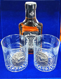 Кристални чаши за уиски със сребърен кораб