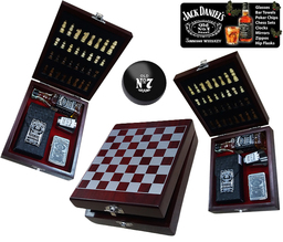 Комплект Джак Даниелс:  Уиски  Шах  Чаша  Калъф за цигари - табакера  Метална запалка