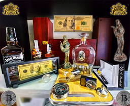 Комплект за юбилей или годишнина с статуетка Фортуна и златни банкноти