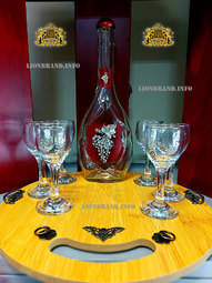 Silver grape rakiq set with six glasses