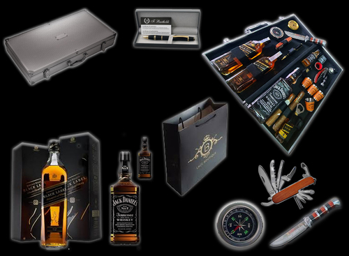 VIP луксозен комплект за подарък в хумидор алуминиев куфар с уиски