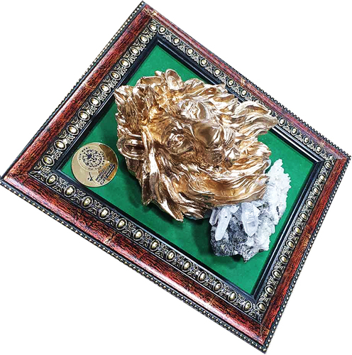 Златна лъвска глава "СИЛА" с полускъпоценни камъни ПЛАНИНСКИ КРИСТАЛ